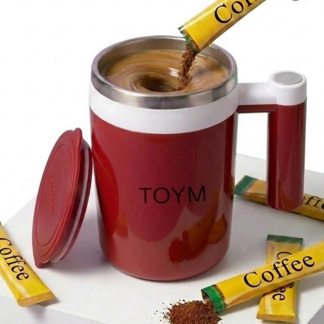 TOYM 무선 전동 믹스컵 자동 회오리 스텐 텀블러 믹서컵 선식 커피 다이어트 쉐이크컵, 버건디, 1개, 380ml