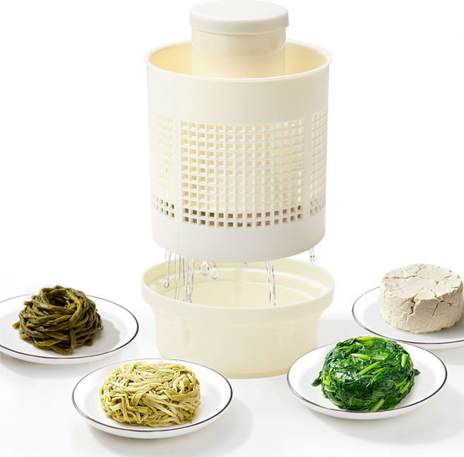 Gaayou 야채 탈수기 오이지 짤순이 음식 야채짤순이 다용도 만능 나물 두부 과일 물기 제거기 캠핑 주방용, 1세트, 아이보리