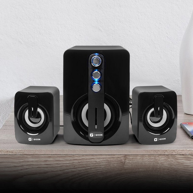 지군 2.1채널 유선 USB 스피커, GSP-270, 블랙