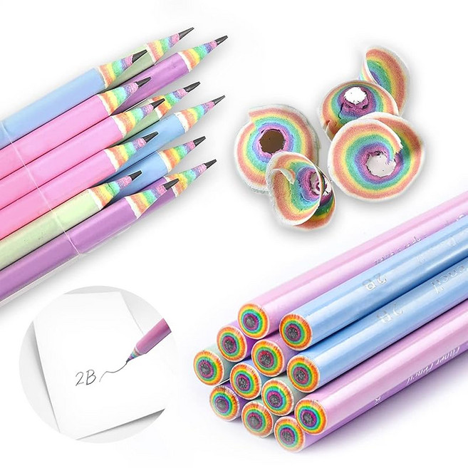 BAMBOLA연필 2B 긁는 연필 레인보우 연필 2b 연필 귀여운 연필 무지개연필 세련연필 귀여운 연필 초등학생 연필 Rainbow Pencils 페이퍼 펜슬 재미있는 아이들, 1개, 상세페이지 참조