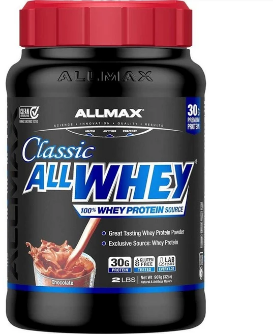 ALLMAX CLASSIC 클래식 ALLWHEY 초콜릿 - 2파운드 스쿱 당 단백질 30g 글루텐 프리 약 20회 분량 216840, 2 Pound (Pack of 1), 1개 - 쿠팡