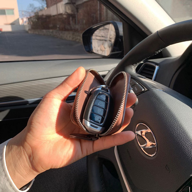 제네시스 EQ900 고급 양가죽 스마트키케이스, 브라운