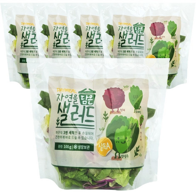 데이밀 자연을담은 샐러드 실속A 100g x 5팩 국내산 야채믹스, 5개, 오리엔탈드레싱 5개