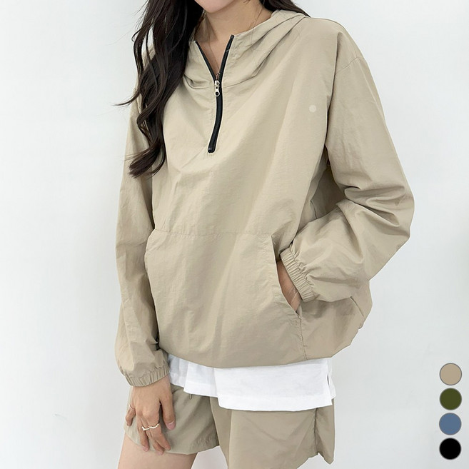 끌로이 남녀공용 아노락 트레이닝 상하세트 긴팔 반바지 후드반집업 밴딩반바지 오버핏 바스락 상하의 셋업 커플 캐주얼룩