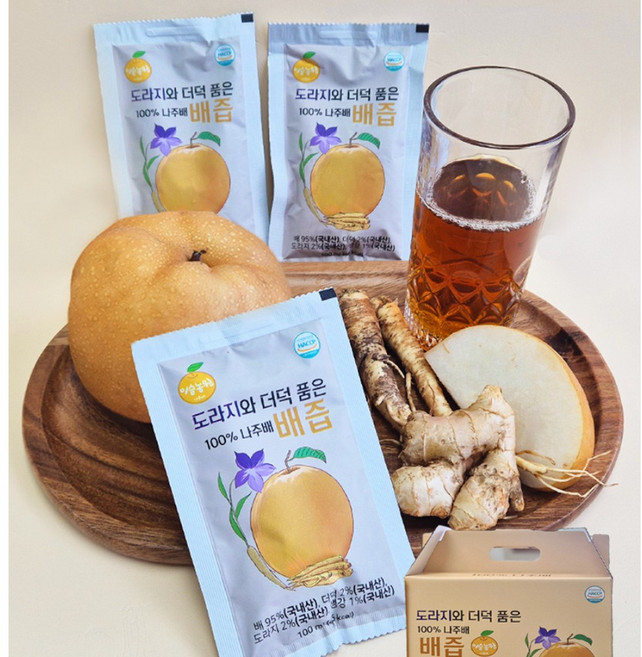 나주배로 만든 도라지배즙 국산 도라지 더덕 생강함유, 100팩, 100ml