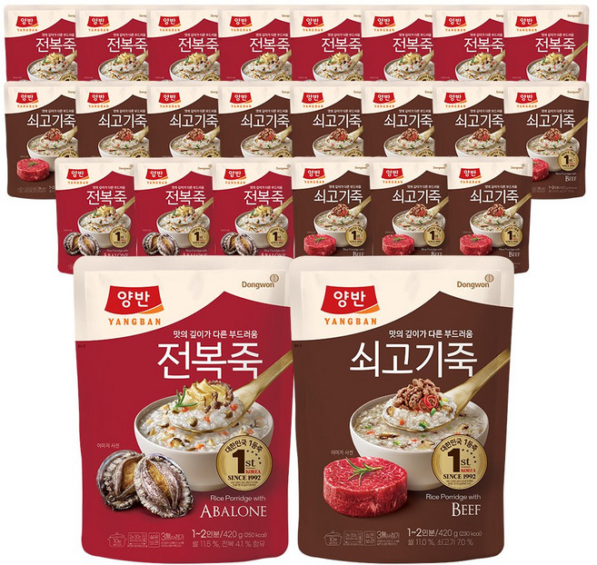 동원 양반 전복6+쇠고기6(개입) 2종 파우치 죽 세트, 2세트, 420g