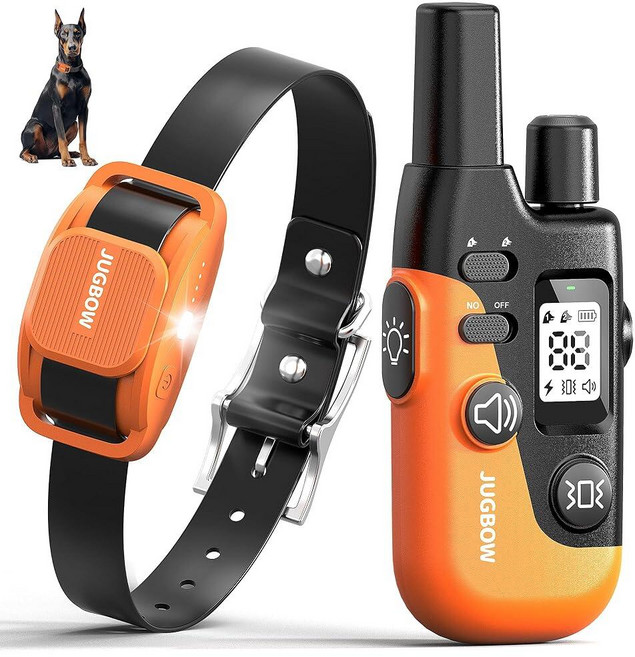 Jugbow 강아지 쇼크 칼라 - 1200FT 훈련 목걸이 리모컨 포함 4.5-54.4kg(10-120파운드) 소형 중형 대형견용 IPX8-방수 충전식 E-칼라 LED 조명, 오렌지 & 블랙