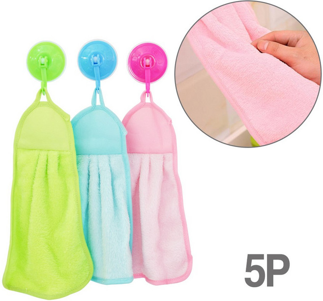 [5P 무배] 벨벳 극세사 (핸드타올 B타입 5P) 주방 요술 욕실 수건 타올 행주 걸레, 그린, 5개