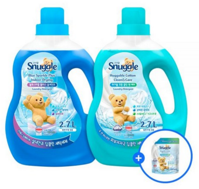스너글 딥클린 액체세제 블루스파클플러스 실내건조 2.7L + 허거블코튼 클린앤케어 2.7L+(증정)액체세제300ML, 블루스파클플러스2.7L, 블루스파클플러스2.7L, 증정품 미발송