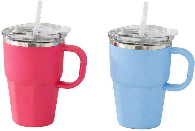 [주영엠텍] 1+1 캠핑용 텀블러 304스텐 머그컵 600ML 물컵 맥주잔 아웃도어 가정용 사무실용, 2개, 블랙+퍼플