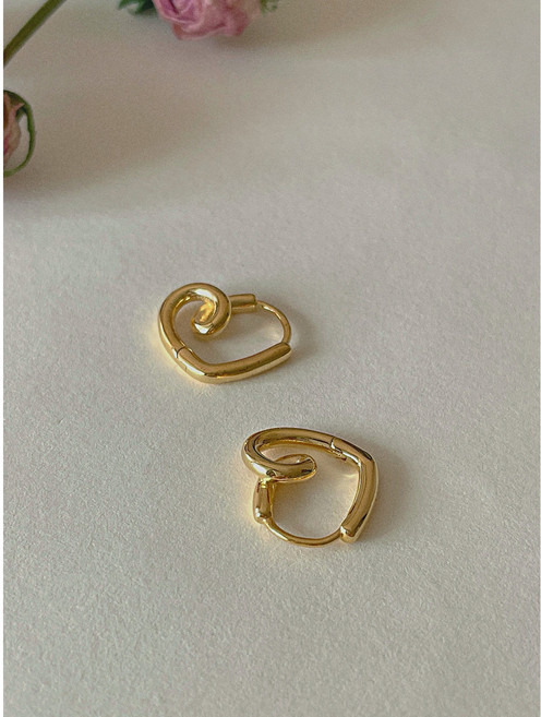 [당일발송/92.5 Silver] Heart pretzel one-touch earrings
