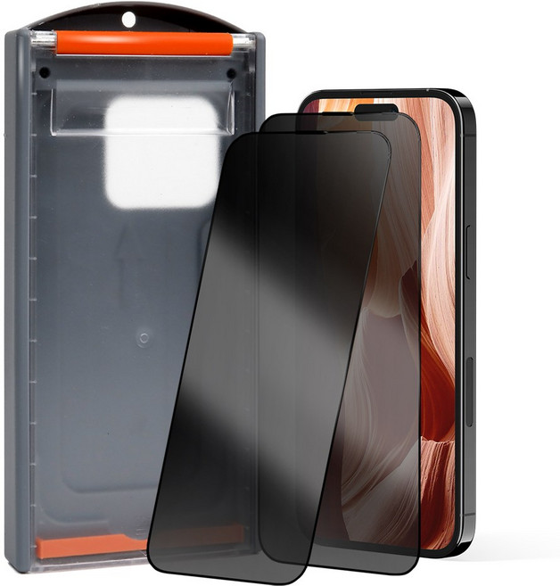 롤러퀵핏 아이폰 사생활보호필름 1박스x2매입 풀커버 자동부착 가이드 툴, 1세트