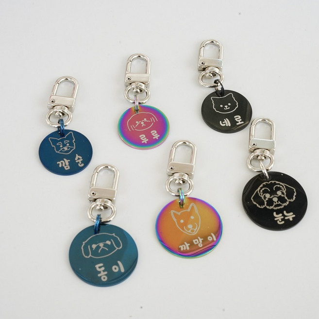 아미펫 반려동물 하네스 목줄용 실루엣 캐릭터 컬러 키링 이름표, 1개, 딥블루