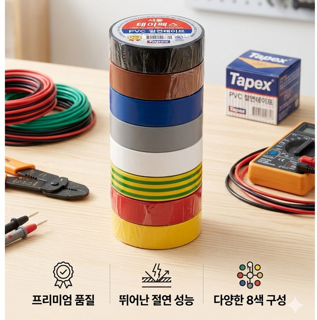 서통 테이팩스 PVC 절연테이프 8컬러 세트 전선정리 전기공사, 1개