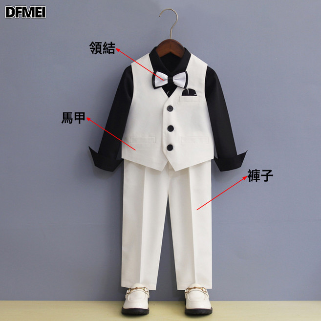 DFMEI 兒童西裝套裝大童花童婚禮服寶寶週歲生日西服男童演出表演服
