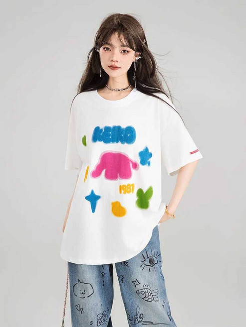 언니네산지직송 13회 염정아 스타일 티셔츠 페인팅 낙서 반팔 꾸안꾸