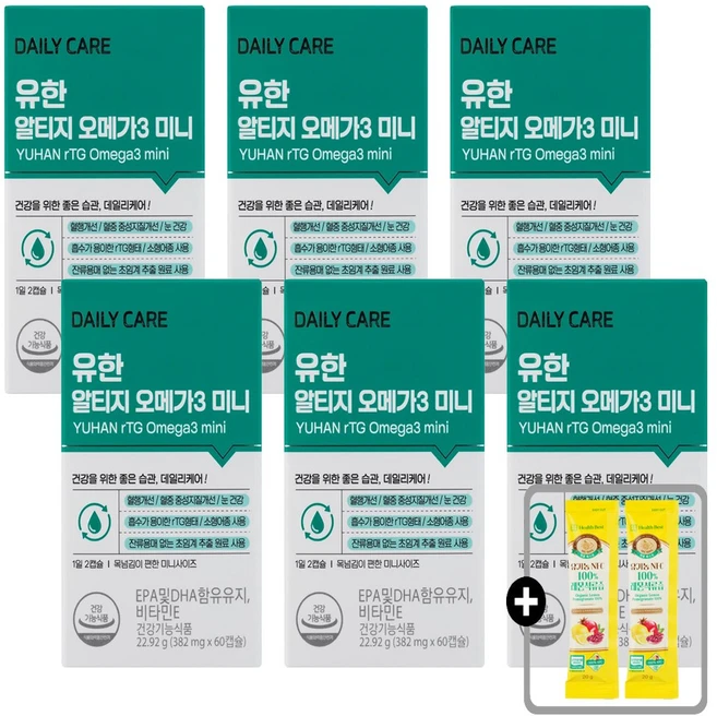 유한양행 알티지 오메가3 미니 + 천연비누, 60정, 6개 - 쿠팡