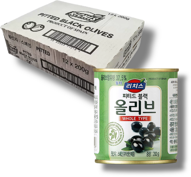 리치스 블랙올리브 200g x 12개 - 홀, 1박스