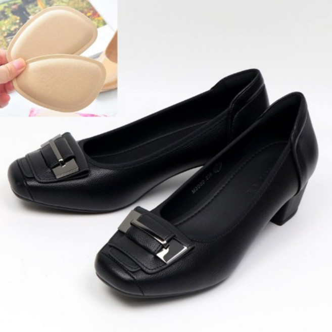 비비루 발편한 무지외반증구두 5cm 발볼 밴딩 소가죽 여자 통굽 구두