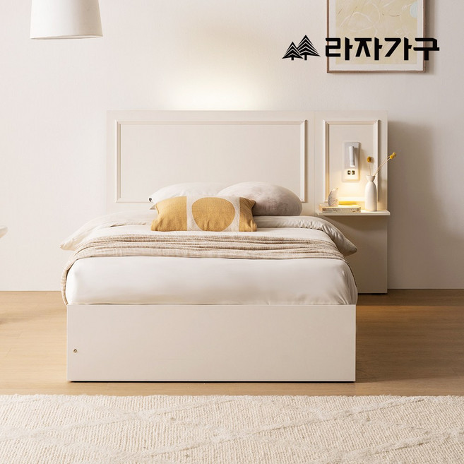 라자가구 윈디 LED 호텔 슈퍼싱글 트윈 평상형 원룸 학생 신혼부부 침대프레임 SS 일반형, 아이보리