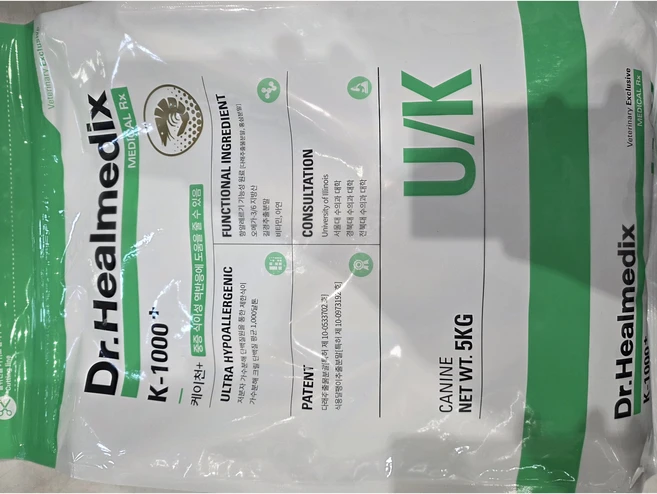닥터힐메딕스 울트라 하이포알러제닉 K-1000 플러스 U/K 5kg 강아지 처방사료, 1개, 피부/피모+알러지 - 쿠팡