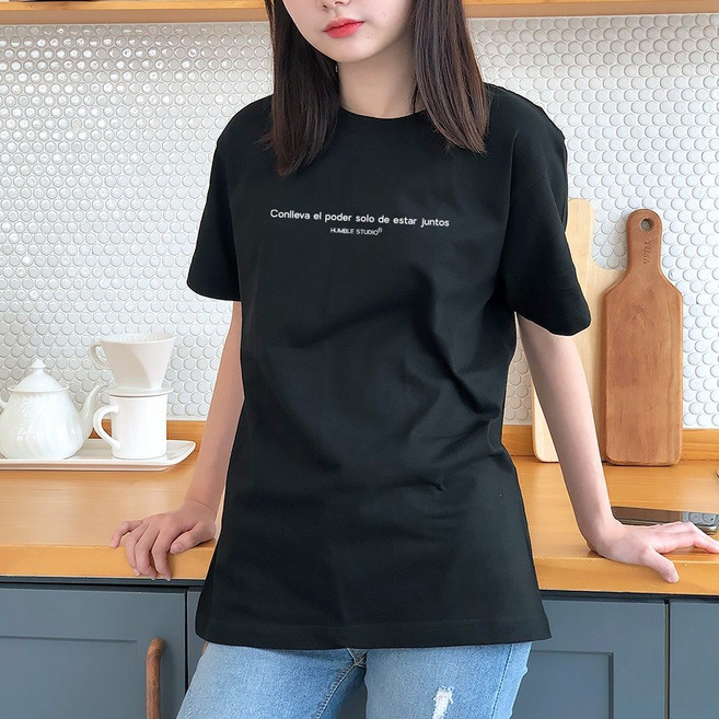 험블스튜디오 여성용 17수 레터링 통기성 반팔 티셔츠
