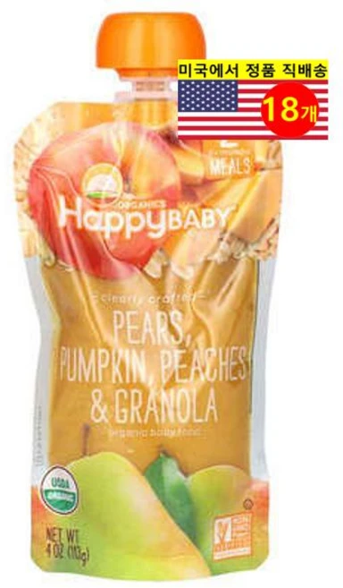 Happy Family Organics 6개월 이상 유아용 오가닉 과일 곡물 퓨레 이유식 113g 6개, 18개 - 쿠팡