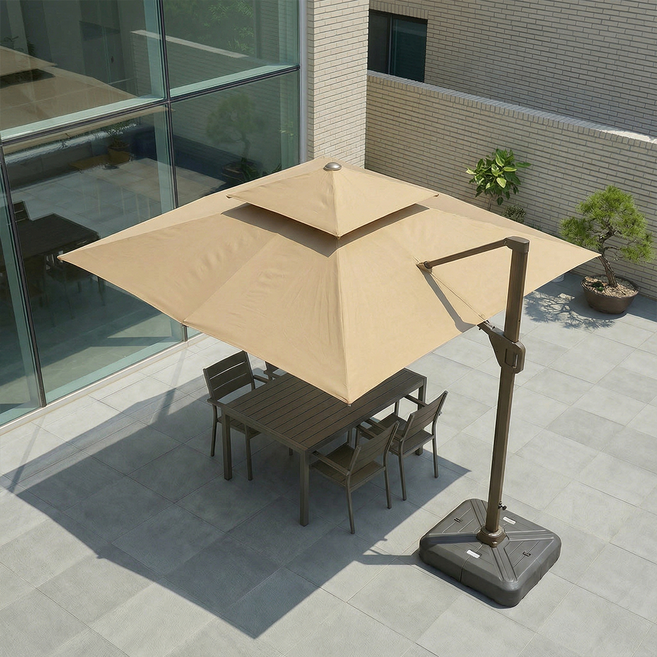 [누적판매8000개]최고급형 대형 야외 파라솔 사각 카페 정원 초대형, 진베이지, 3M