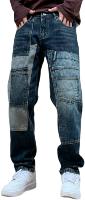 Makone 남성 봄 가을 패치 캐주얼 데님 팬츠