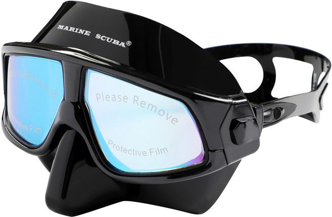 마린스쿠버 프리다이빙마스크 스쿠버마스크 스피어피싱마스크 다이빙마스크 수상스포츠마스크 해병대마스크 스노클 잠수경 물수경 수경, 블랙(케이스포함)