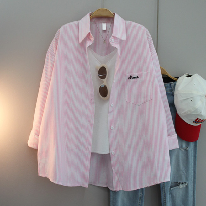 달콩 여성 메이크자수스트라이프오버핏셔츠 봄신상