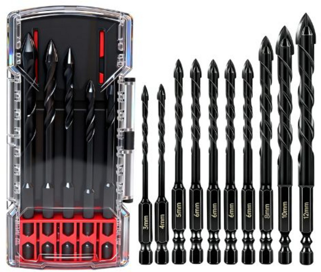 콘크리트 드릴 비트 고강도 4날 타일 드릴 기리 10개입 세트, 1세트