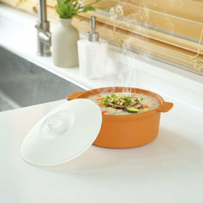 소노리떼 국산 실리콘 계란찜기 원형 대형 1200ml 라면용기, 카멜옐로 화이트, 1개