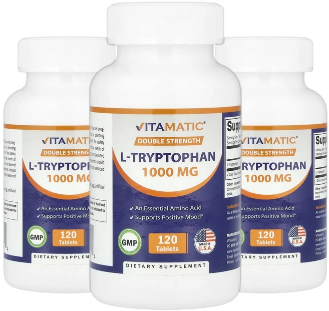 비타매틱 트립토판 L-Tryptophan 2배 강도 1 000mg 120정 2+1, 120회분, 3개 - 쿠팡