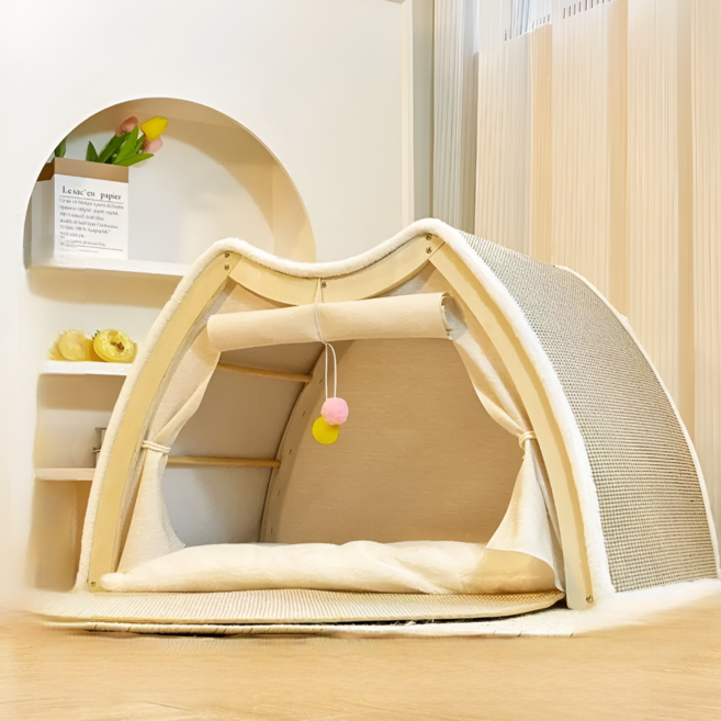 라피아노 고양이집 대형 고급빌라 스크래쳐 펫하우스 강아지집, 1개, 브라운