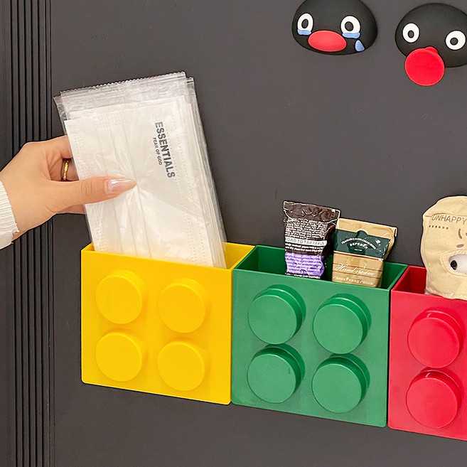 현관문 냉장고 자석 수납함 컬러 블럭 수납장 리모컨정리, 옐로우