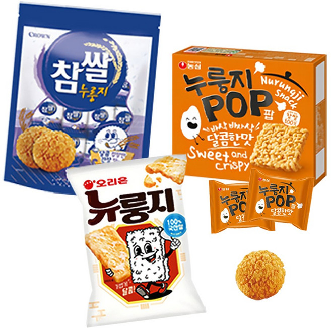바삭바삭 쌀과자 세트 뉴룽지 124g+누룽지팝 142g+참쌀누룽지 216g (총 3개)