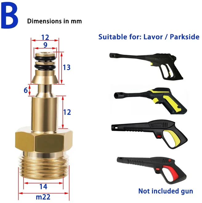 M22 14mm 어댑터 퀵 커플링 고압 세척기 건 호스 커넥터 Karcher Lavor Parkside Bosch 용 컨버트 피팅, 02 For Lavor
