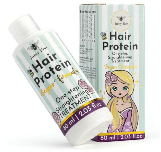 Jumybee 헤어 매끄러움 마스크 점미 비 – 원스텝 단백질 트리트먼트 포름알데히드 프리 컬과 곱슬 제거 윤기 나는 머리 코코넛 오일과 장미 추출물 함유 케라틴 202온스, 1개, 60ml