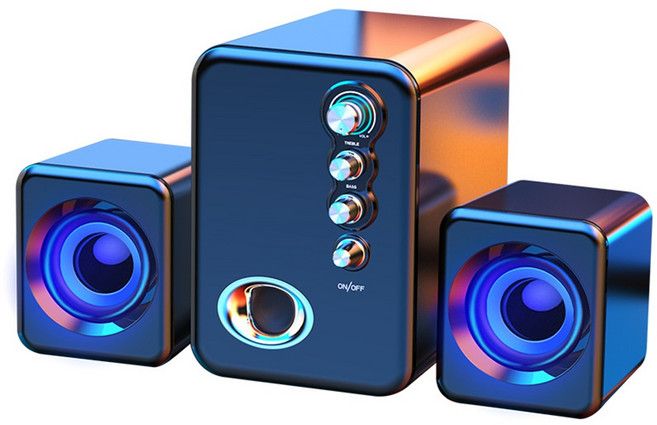 Fowod PC용 스피커블루투스 스피커 컴퓨터 유선 스피커 RGB 레인보우 LED 게이밍 스피커 USB 전원 인터페이스, 블랙