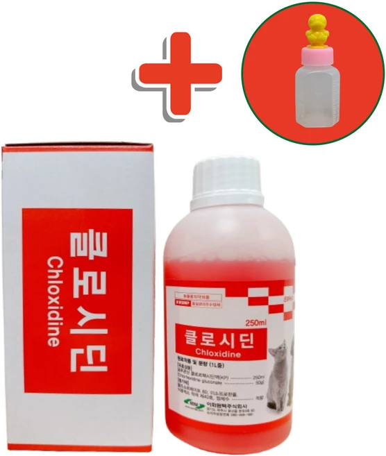 클로시딘 (+20ml 오리투약병) 강아지 고양이 피부 소독약 링웜 턱드름, 1개, 250ml - 쿠팡