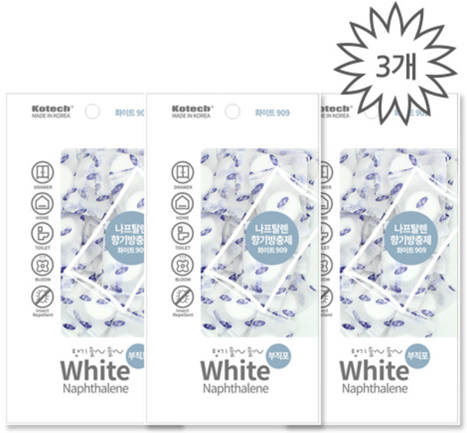 크린스타 코텍스 화이트909 나프탈렌 방충제 20매입×3개, 4.3g, 3개