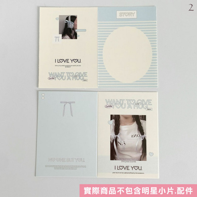ins風對折卡片 禮物包裝賀卡 歐風典雅 藍色女孩, 2.藍色女孩, 1個裝