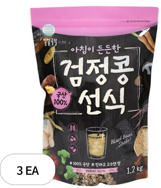 일일곡식 아침이 든든한 검정콩선식, 1.2kg, 3개