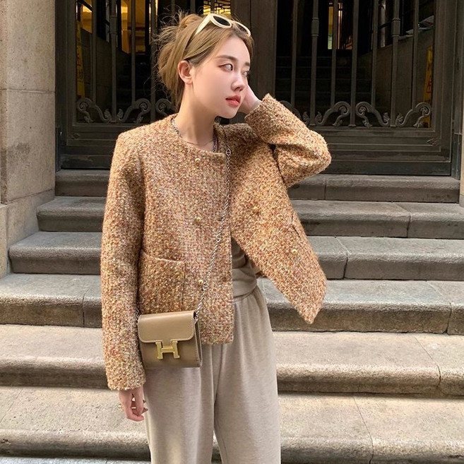 패션고리 여성 데일리 캐주얼 라운드 트위드 자켓 H956