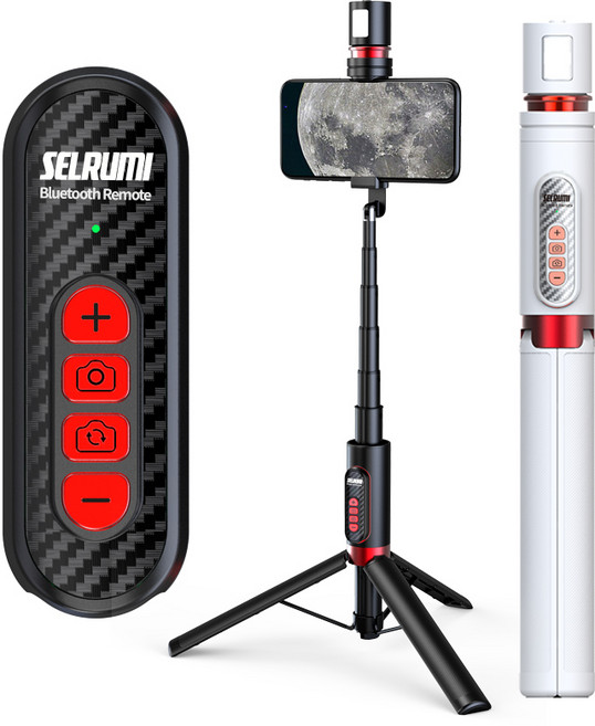 셀루미 줌기능 셀카봉 삼각대 조명세트 SEL-ZM900G, 블랙레드, 1개