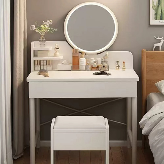 화장대 소형 화장대 다용도 수납+거울 화장대 미니 화장대, 흰색(LED 없음)