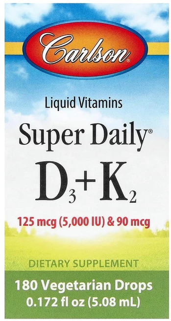 칼슨 슈퍼 데일리 D3 + K2 125mcg (5000IU) 90mcg 베지 드롭 90개 2.54ml, 1개 - 쿠팡