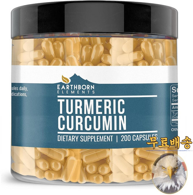 미국산 어스본 강황 터메릭 커큐민 200캡슐 Earthborn Elements Turmeric Curcumin 선물증정, 200정, 1개