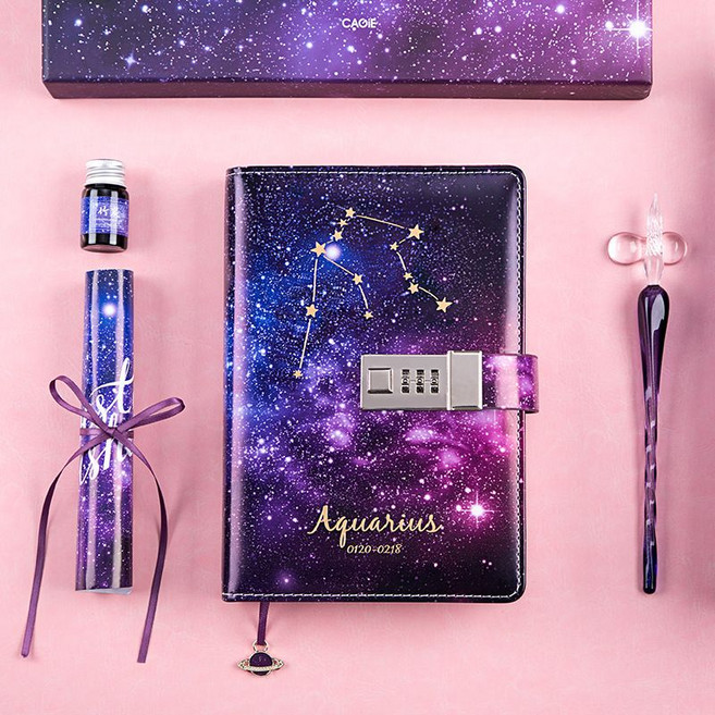다꾸 선물 노트 일기장 다이어리 B6 바인더 잠금 여행 별자리 일기 의제 Sparal, 물병자리